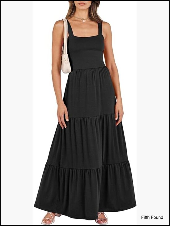 Dresses & Skirts - Sleeveless Square Neck Maxi Dress with Pockets Summer Casual Flowy